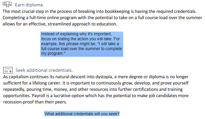 Criticism for the Career Objectives Report